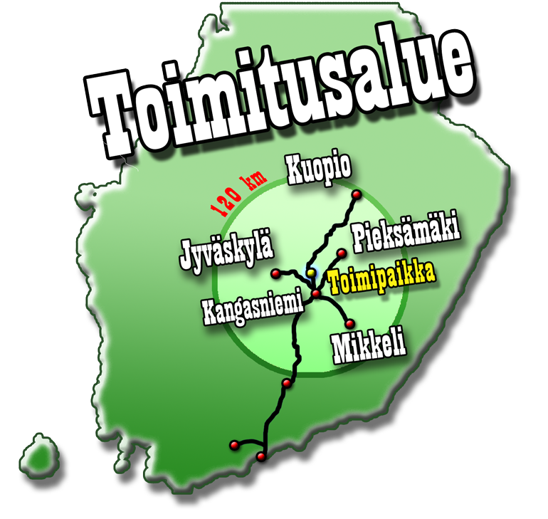 Puupalax Ky toimitusalue Toimitusalue, Jyväskylä, Mikkeli, Kuopio, Pieksämäki, Kangasniemi, Joutsa, Hartola, Sysmä, Asikkala,
<!--Lahti, Mäntsälä, Heinola, Kerava, Järvenpää, Espoo, Kauniainen, Nurmijärvi, Leppävaara, Vantaa, Porvoo, Helsinki -->